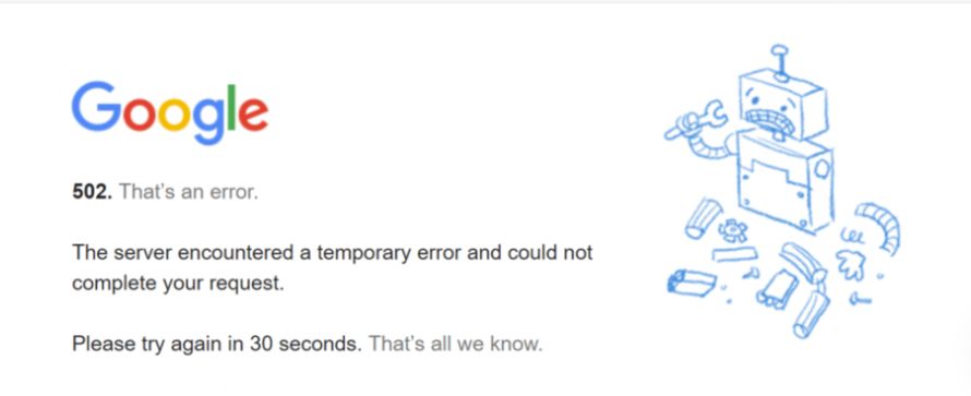 502 bad gateway error message