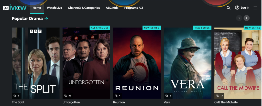 ABC iView main page