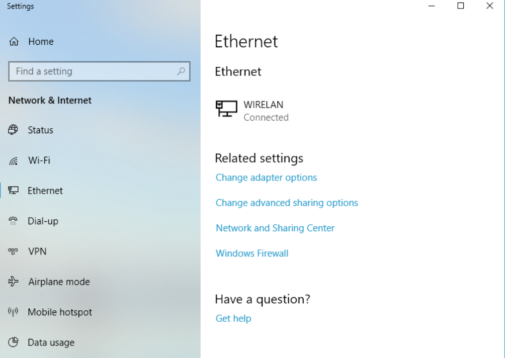 Ethernet connection settings