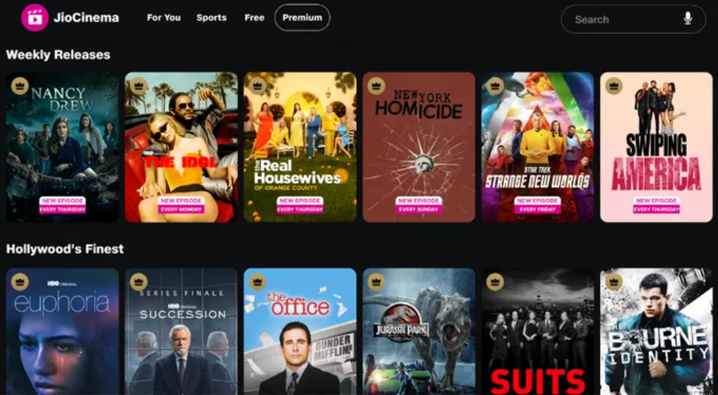 JioCinema Main Page