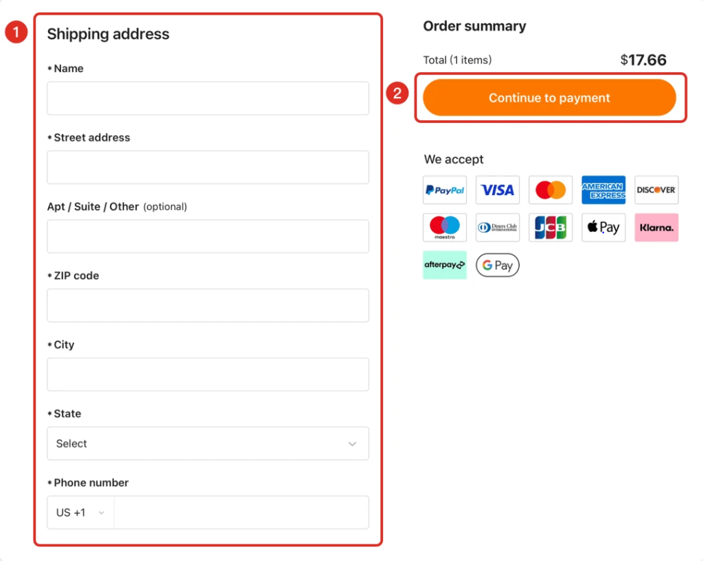 Temu checkout page
