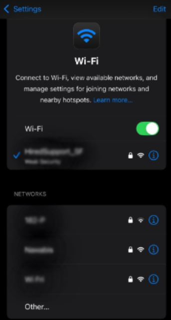 iPhone device WiFi settings