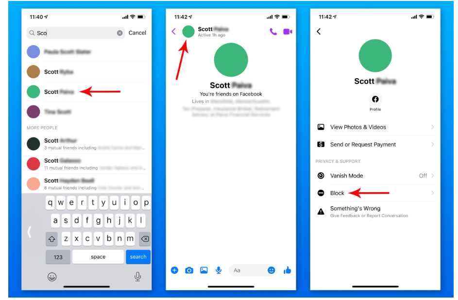 Locating a person on Messenger