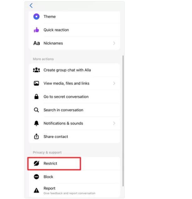 restrict account on messenger