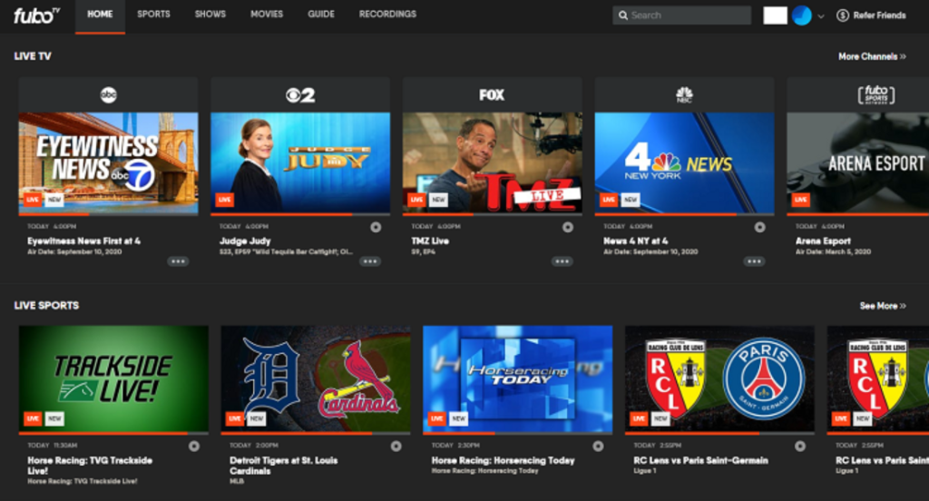 Fubo TV home page