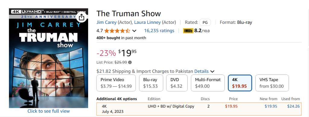 Truman show movie for rent