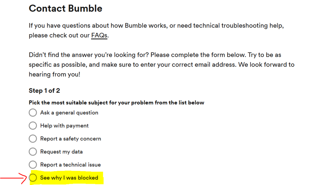 bumble form to file appeal