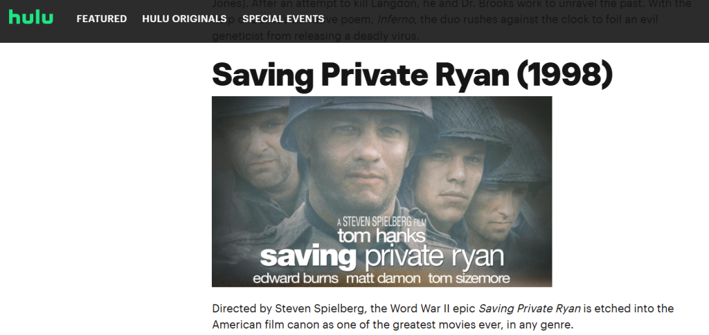 saving private ryan on Hulu