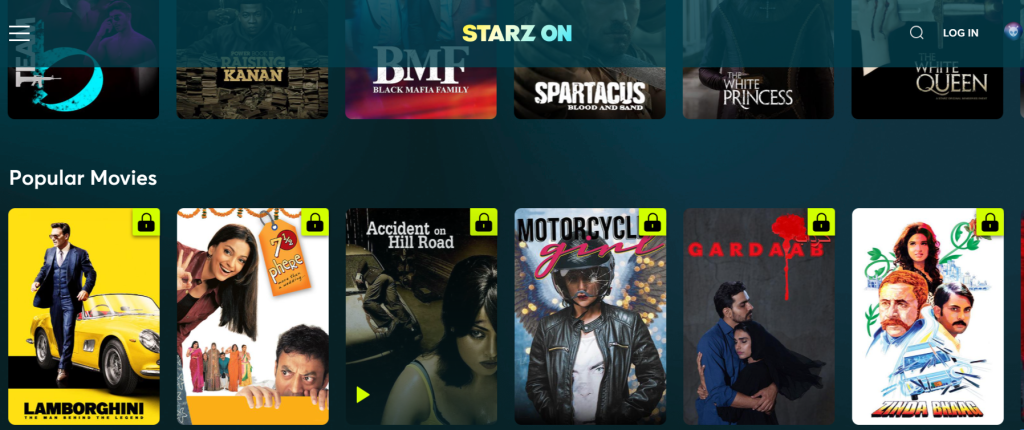 Starz main page