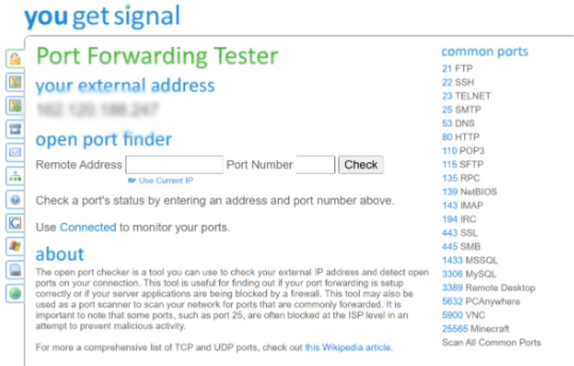 Yougetsignal Verify Open Port