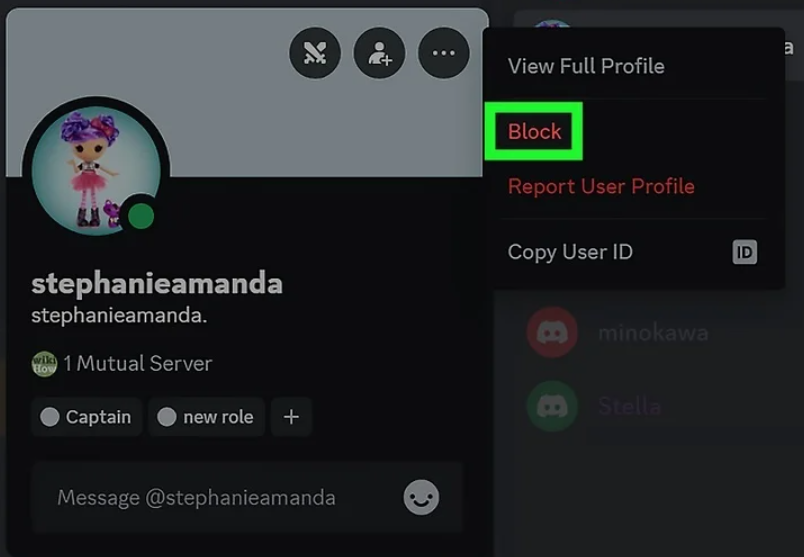 block someone drop down menu
