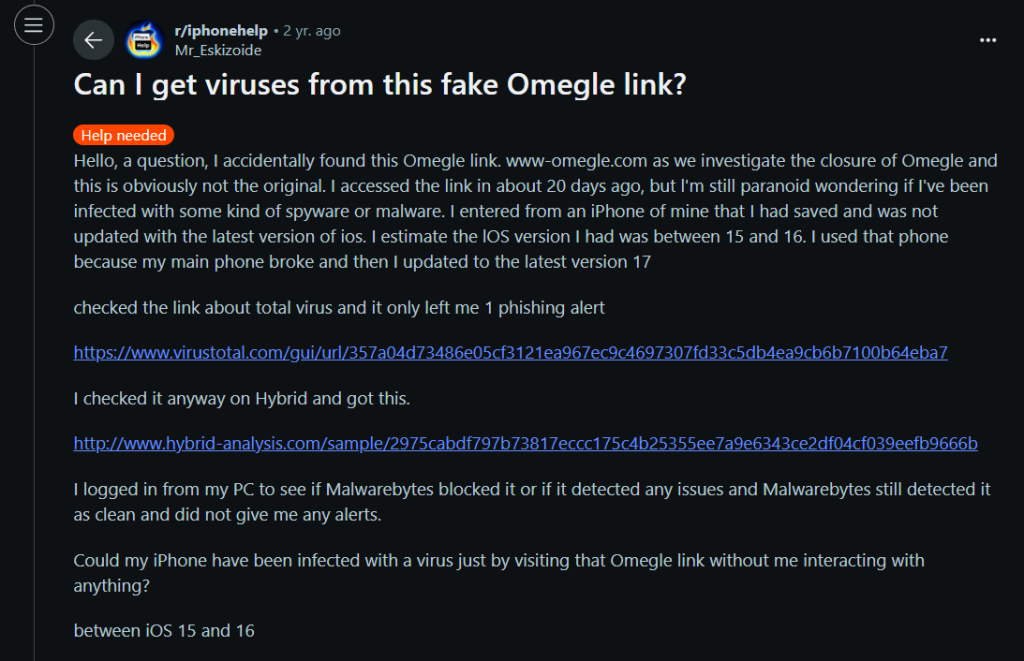 phishing attack via fake Omegle site