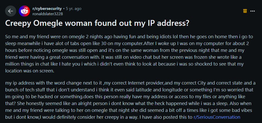 IP address exposed via Omegle 