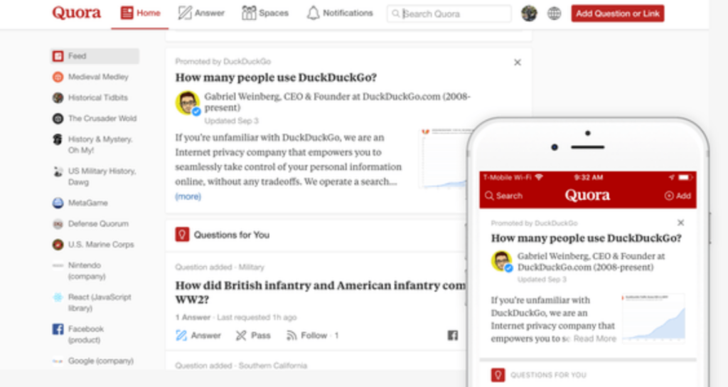 Quora home page