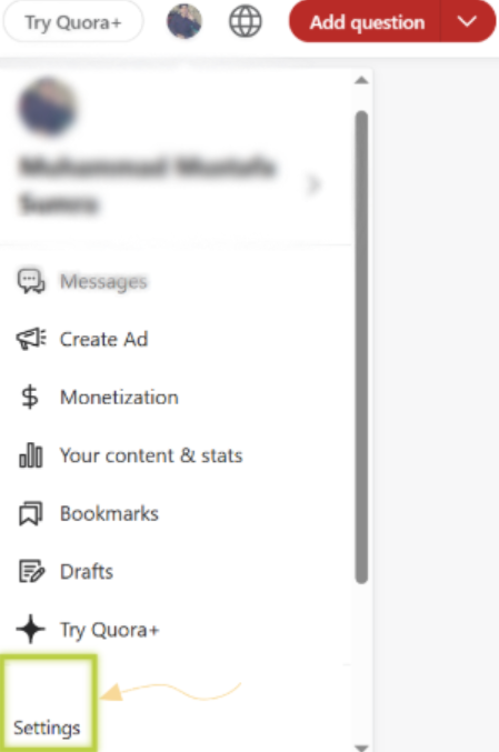 Quora profile settings