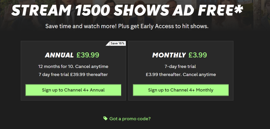 channel 4 + pricing plans