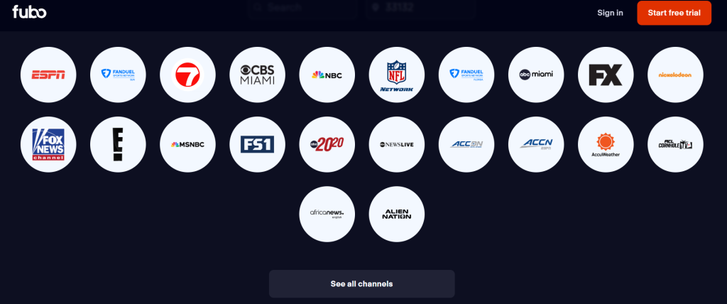 Fubo TV supported channels