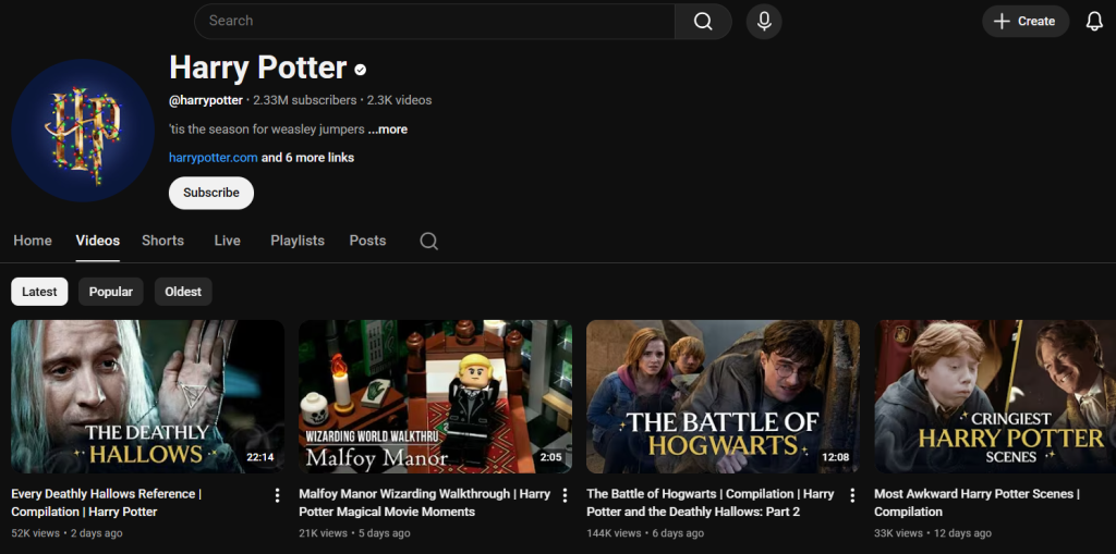 harry potter series on YouTube
