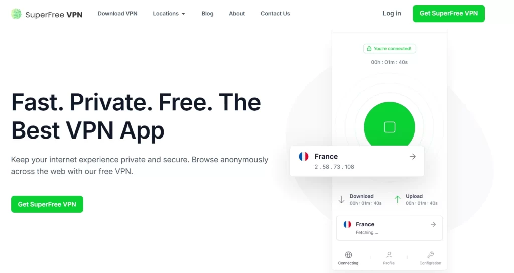 SuperFree VPN home page